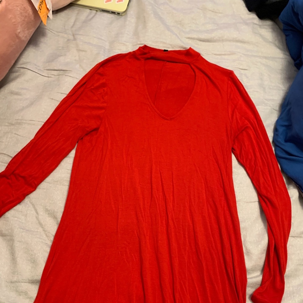 Red long sleeve high neck dress